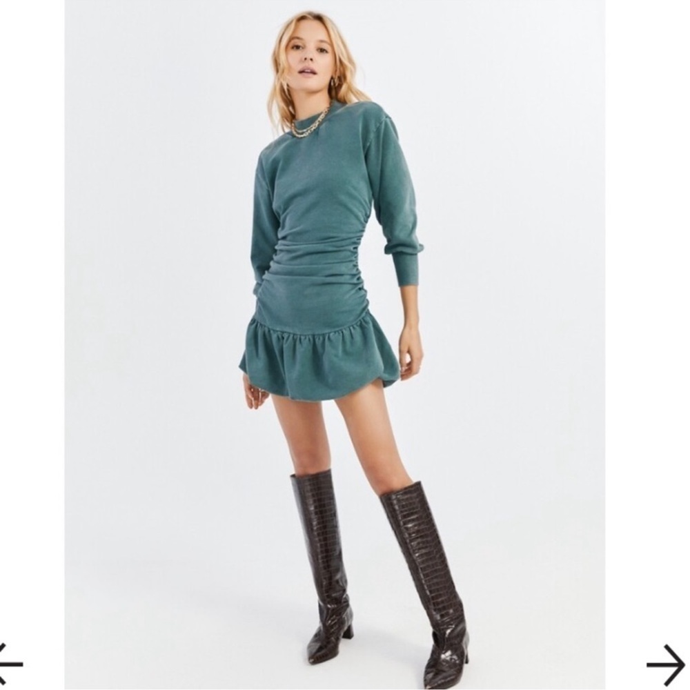 Something Navy Green Ruched sweatshirt Dress